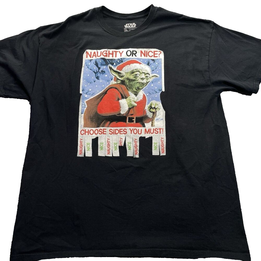 Star Wars Shirt Womens 2XL Yoda Naughty Or Nice Choose A Side You Must Christmas